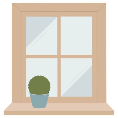  Pencere pervazındaki saksılarda kapalı bitkiler düz stil vektörü