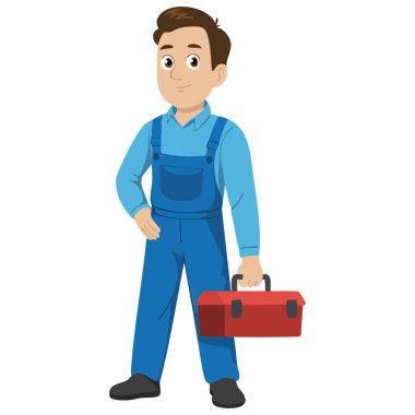  Büyük bir anahtar ve alet çantası tutan Afrikalı bir tamirci.