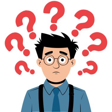  Thoughtful man thinking deeply with a question mark