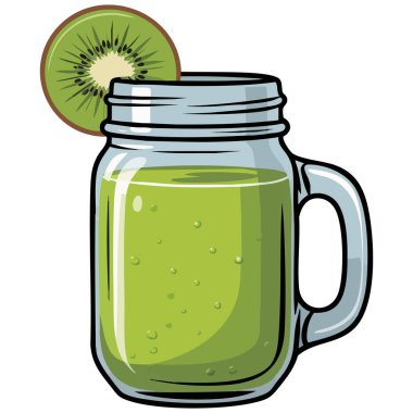  Kivi smoothie tazeleniyor. Sağlıklı içecek vektör çizimi.