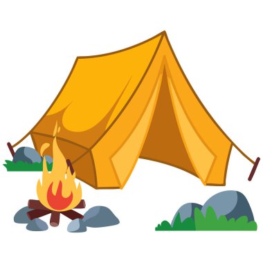  Doğal bir manzarada kamp çadırı ve şenlik ateşi.