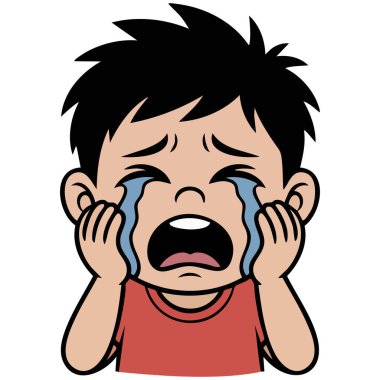  Üzgün Asyalı çocuk avatar gözyaşları içinde ağlıyor.