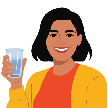  Genç kız bir bardak su tutuyor ve başparmağını kaldırıyor.