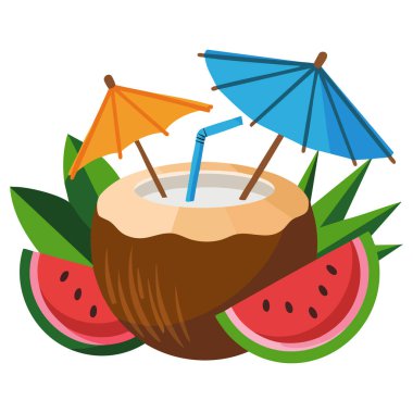  Hindistan cevizli karpuz yapraklı tropikal tasarım.