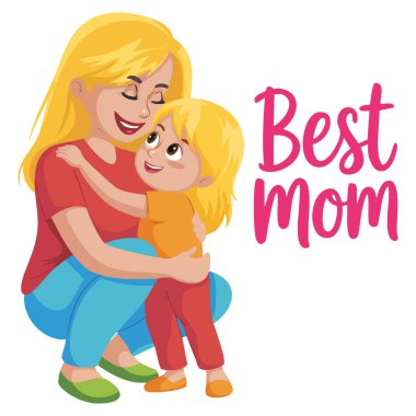  Anneler Günü için kızını kucaklayan mutlu bir anne.