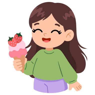 Genç kız dondurulmuş tatlı vektör çiziminin tadını çıkarıyor