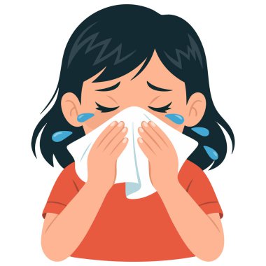 Soğuk algınlığı belirtileri gösteren hapşıran kız.