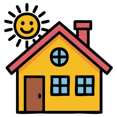 Basit el çizimi ev illüstrasyonu beyaz arkaplanda izole edilmiş vektör çizimi