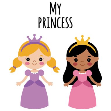 Hoş bir tebrik kartı dizaynındaki büyüleyici prenses karakteri.