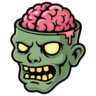 Korkunç yüzlü komik yeşil zombi karakteri.