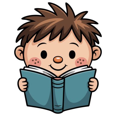 Çocuk bir kitap vektörü illüstrasyonundan okuyor ve öğreniyor