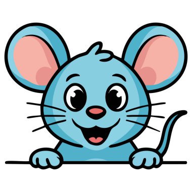 Mavi şirin fare çizgi film karakteri şakacı bir şekilde dışarı bakıyor