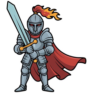 Beyaz üzerine şövalye savaşçı karakter çizimi