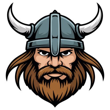 Beyaz arkaplanda Viking baş maskotu çizimi