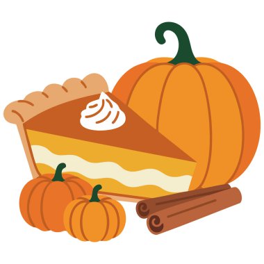 Autumn composition with pumpkin pie and fall flowers