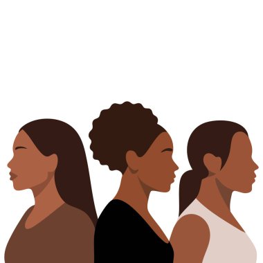 Farklı saç stilleri olan bir grup güçlü siyahi kadın.