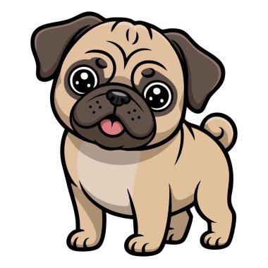 Sevimli pug dog düz çizgi film vektör çizimi