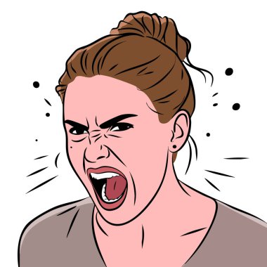 Kızgın kadın profilden stres çığlıkları atıyor.