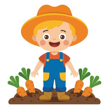 Genç çiftçi havuç yetiştiriyor.