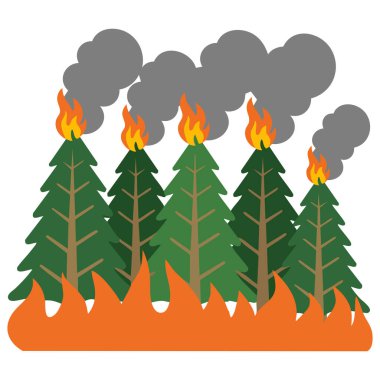 Yanan çam ağacı ikonu beyaz arka planda yalıtılmış orman yangını tehlikesini gösteriyor