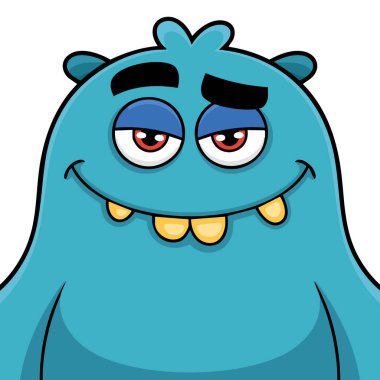 Büyük gülüşlü mavi Cadılar Bayramı canavarı beyaz arka planda izole edilmiş vektör çizimi