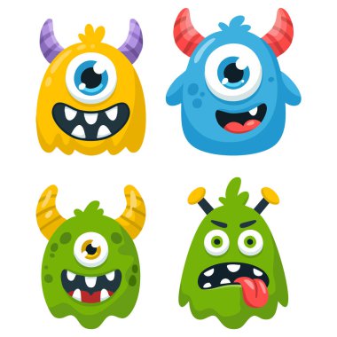 Parti dekorasyonları için hazırlanmış Cadılar Bayramı canavarı beyaz arka planda izole edilmiş vektör çizimi