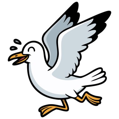 Büyük gözlü ürkek martı kuşu beyaz arka planda izole edilmiş vektör çizimi yapıyor.