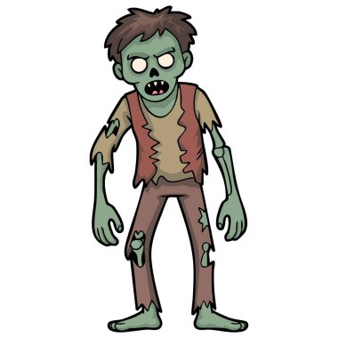 Abartılı özellikleri olan çürümüş zombi bedeni beyaz arkaplanda izole edilmiş vektör çizimi