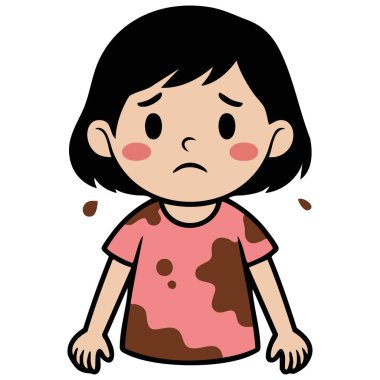 Çamurdaki mutsuz, pis Asyalı kız beyaz arka planda izole edilmiş vektör çizimi