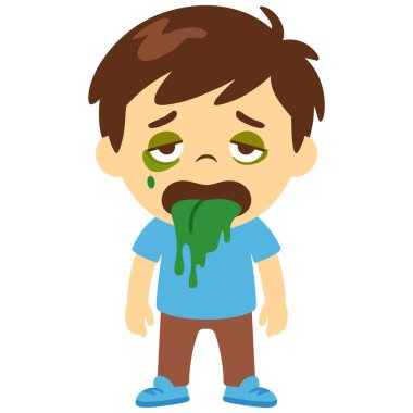 Beyaz arka planda virüsten etkilenmiş hasta çocuk izole edilmiş vektör çizimi