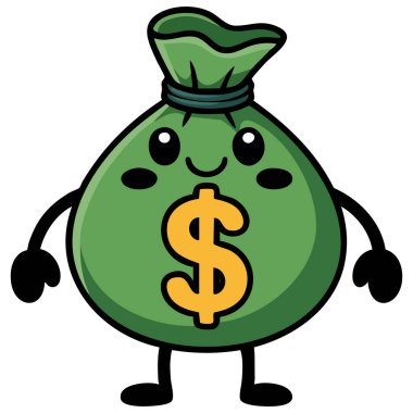 Para çantası kawaii çizgi film biçimi beyaz arkaplanda izole vektör çizimi