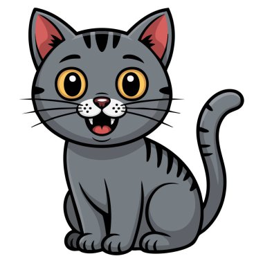 Düz tasarım modası çizgi film kedisi beyaz arkaplan üzerinde izole vektör çizimi