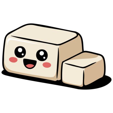 Tofu yiyecek simgesi kawaii beyaz arkaplanda izole vektör çizimi tasarladı