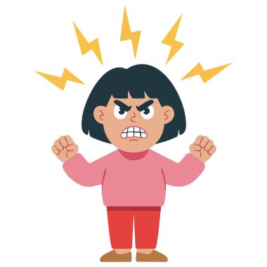 Kötü kadın, beyaz arka planda izole edilmiş vektör illüstrasyonunu negatif duygularını ifade ediyor.