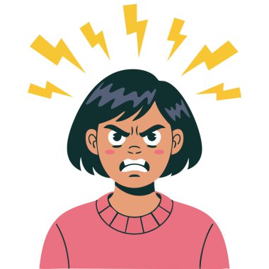 Kızgın kadın, beyaz arka planda izole edilmiş, negatif duygular gösteriyor.