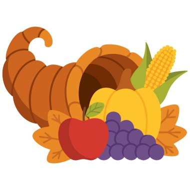 Cornucopia Şükran Günü hasat festivali konsepti beyaz arka planda izole edilmiş vektör çizimi