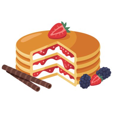 Dorayaki çilekli Asya tatlısıyla beyaz arka planda izole edilmiş vektör çizimi