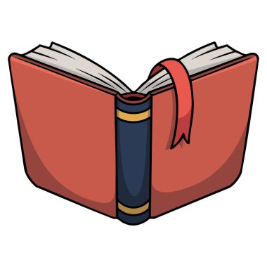 Beyaz arkaplanda izole edilmiş vektör illüstrasyonu okunurken kırmızı yer imi olan kitabı aç