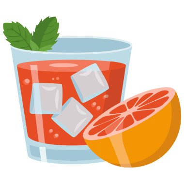 Greyfurt suyu buzlu bardak beyaz arkaplanda izole edilmiş vektör çizimi