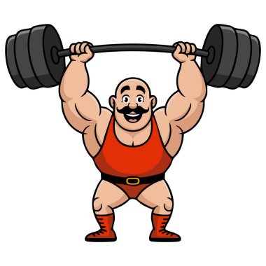 Sirk güçlü erkek bıyığı dambıl beyaz arkaplanda izole vektör çizimi