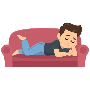 Kanepede uyuyan adam beyaz arka planda izole edilmiş vektör çizimi yapıyor.