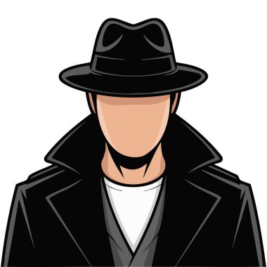 Güneş gözlüklü şüpheli adam beyaz arkaplanda vektör çizimini izole etti.