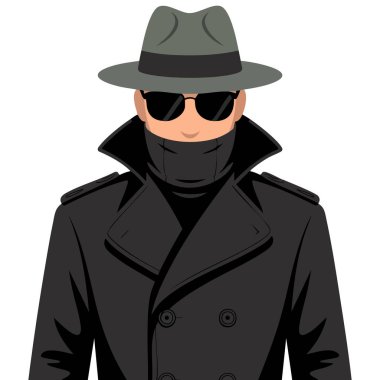 Şüpheli görünümlü adam gölgeli karakter beyaz arka planda izole vektör çizimi