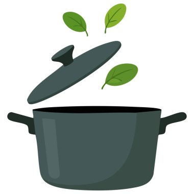 Beyaz zemin üzerinde gölge izole vektör illüstrasyonlu tencere düz çizimi