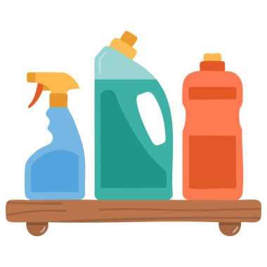 Deterjan temizleme kavramına sahip raf beyaz arkaplanda izole vektör çizimi