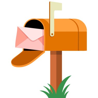 Beyaz arkaplanda izole edilmiş harf vektör illüstrasyonlu posta kutusu