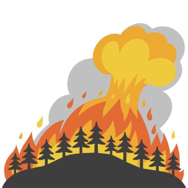 Beyaz arkaplanda beyaz izole edilmiş vektör çizimi üzerine orman yakma tasarımı