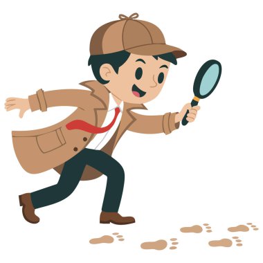 Genç dedektif çocuk illüstrasyonu beyaz arka planda izole edilmiş vektör çizimi