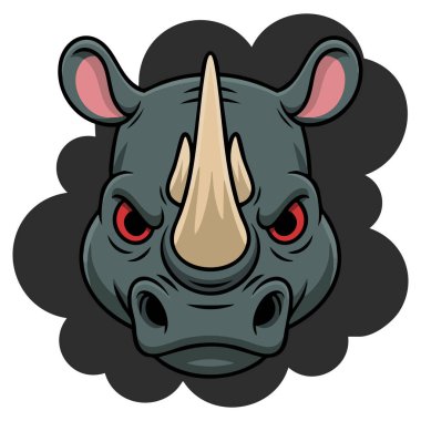 Beyaz arkaplandaki gergedan baş maskotu beyaz arkaplanda izole edilmiş vektör çizimi