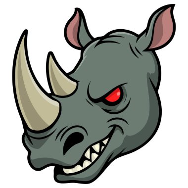 Gergedan baş maskotu tasarımı beyaz arkaplanda izole edilmiş vektör çizimi